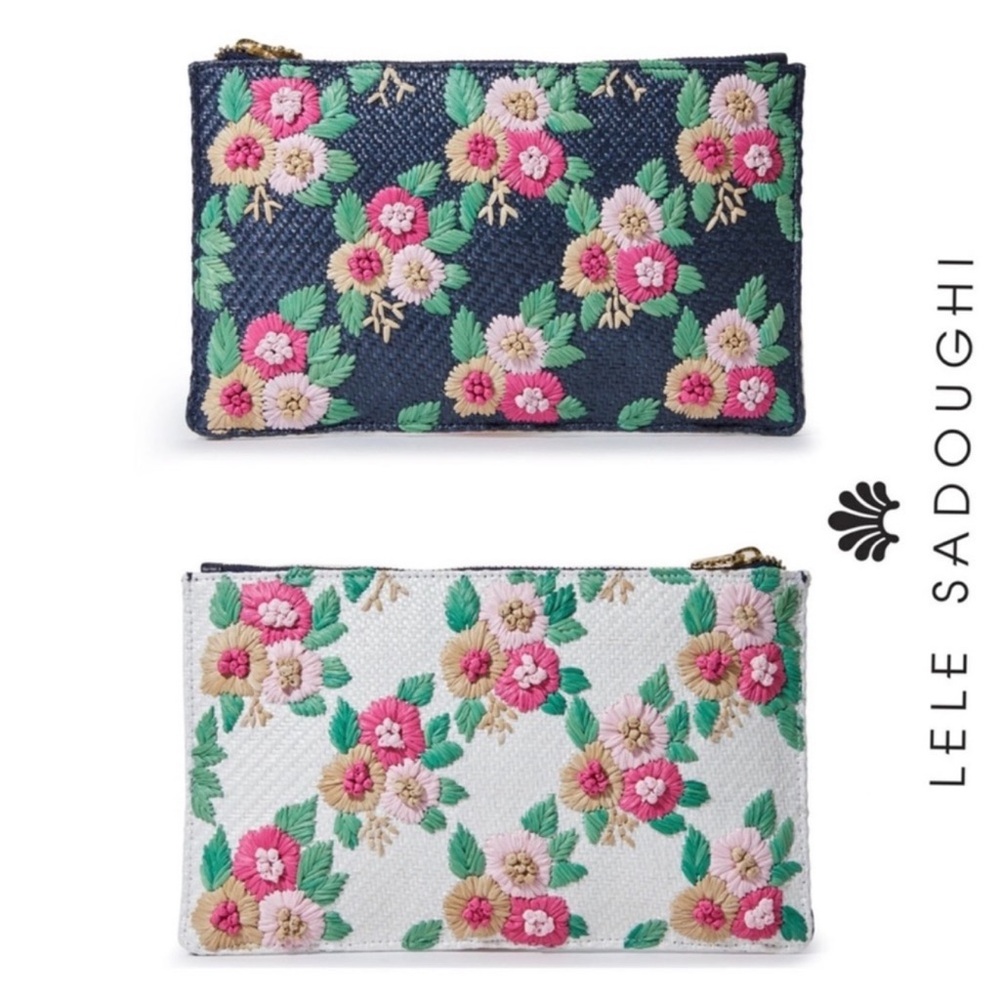 New! LELE SADOUGHI Embroidered Floral Clutch Pouch Double-Sided Midnight Bouquet - Picture 1 of 13